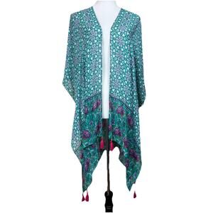 Moss Rose Women's Open Front Kimono Coverup Duster Tassels One Size NWT Flowy